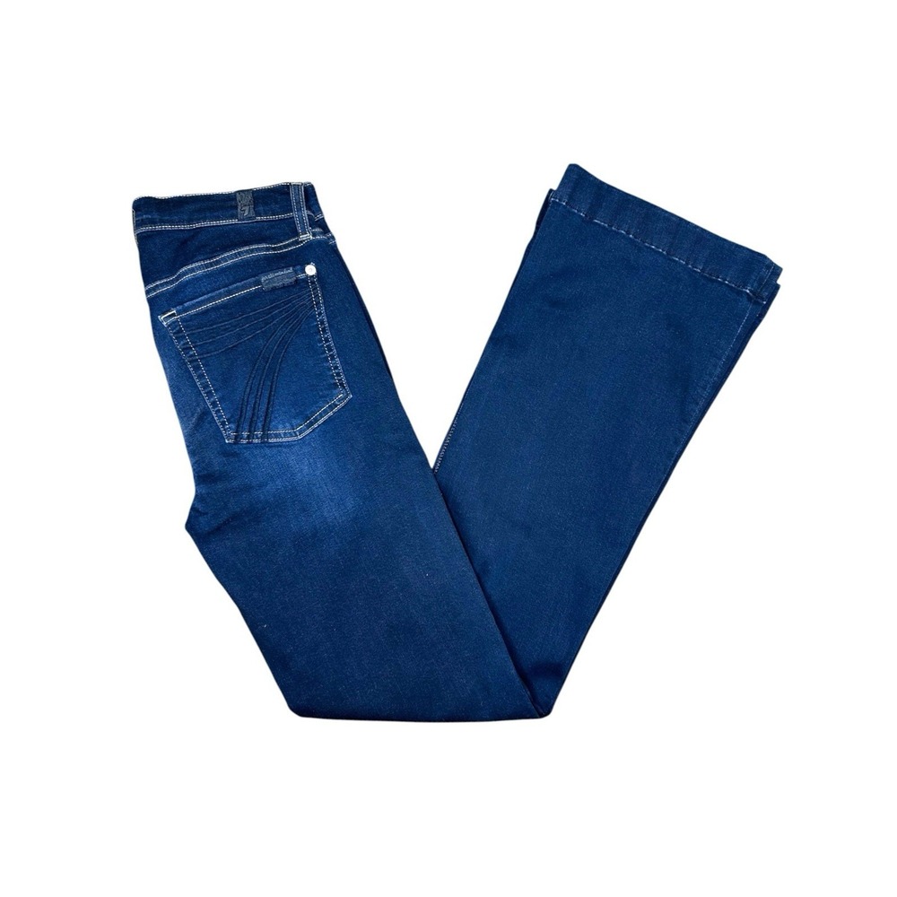 7 For All Mankind Dojo Flare Jeans Women's Size 27 Dark Wash Blue Stretch Denim